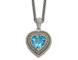 2.88 Carat (ctw) Blue Topaz Heart Pendant Necklace in Antiqued Sterling Silver with Chain